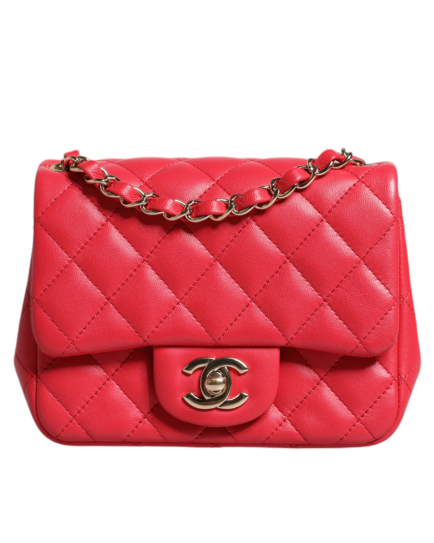 Chanel PRE-OWNED Pink Matelasse Chain Shoulder Lambskin Purse Mini